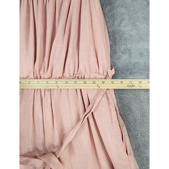 New In Jumpsuit Womens Medium Pink Linen Blend Sleeveless Tie Waist Wide Leg - Picture 4 of 12